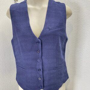 STAUD Brett Textured Cotton Twill Vest • Size L • Navy Blue